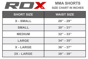 mma fight shorts size charts