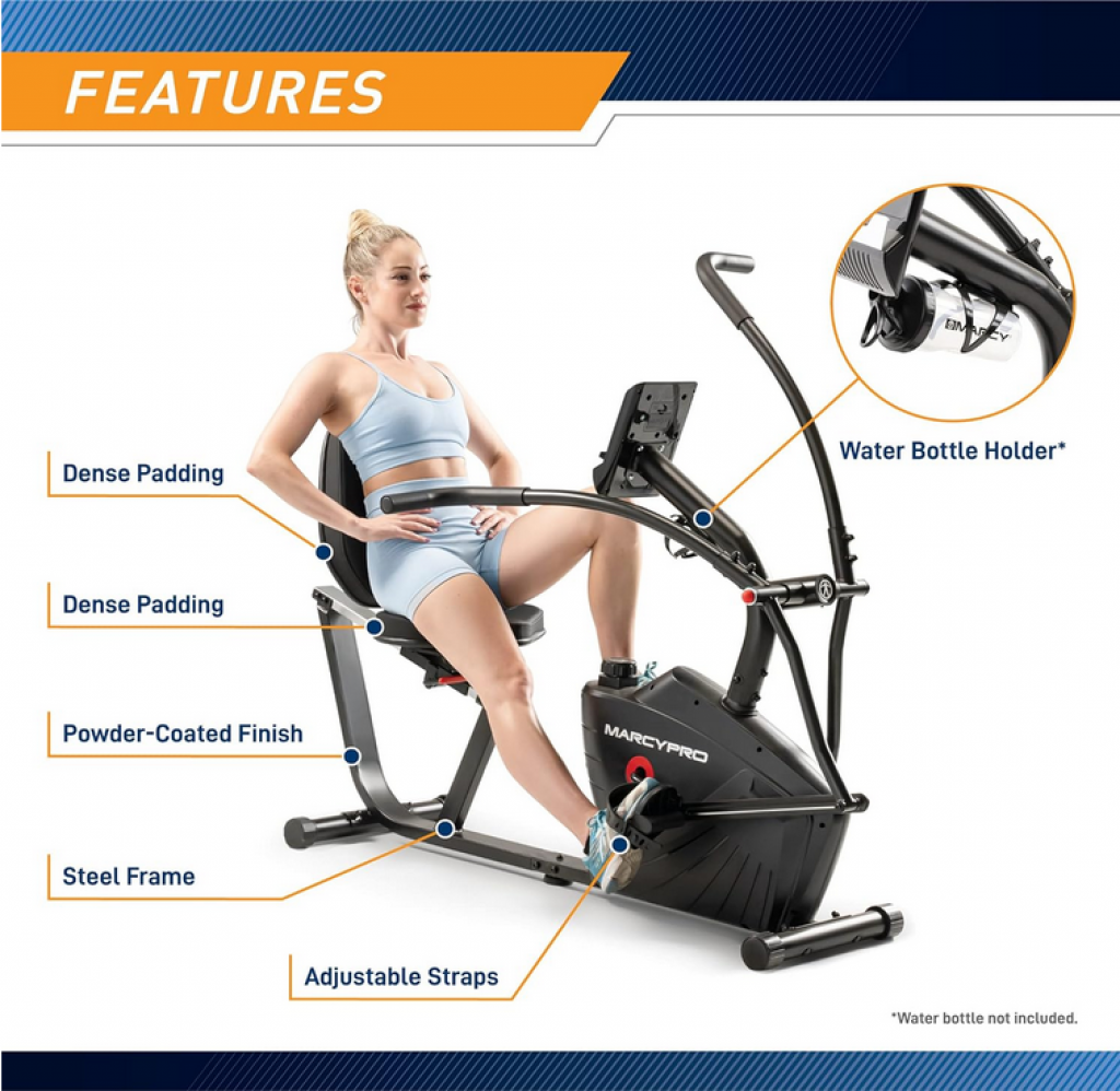 Marcy Dual Action Cross Training Recumbent Exercise Bike with Arm Exercisers Gym JX-7301